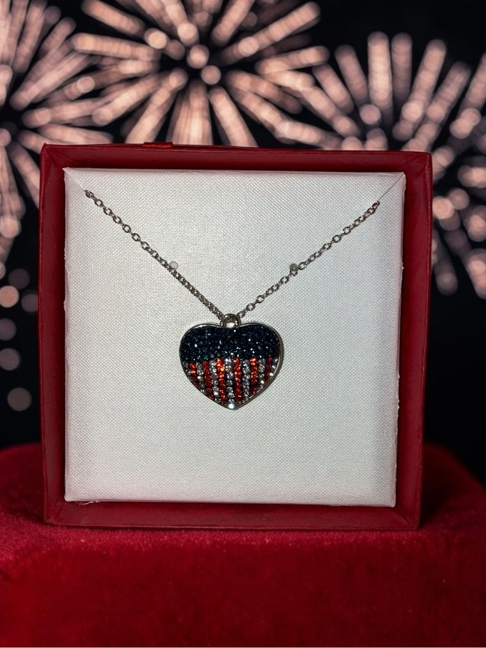 Heart Pendant Necklace with Red and Blue Crystals - Women Jewelry
